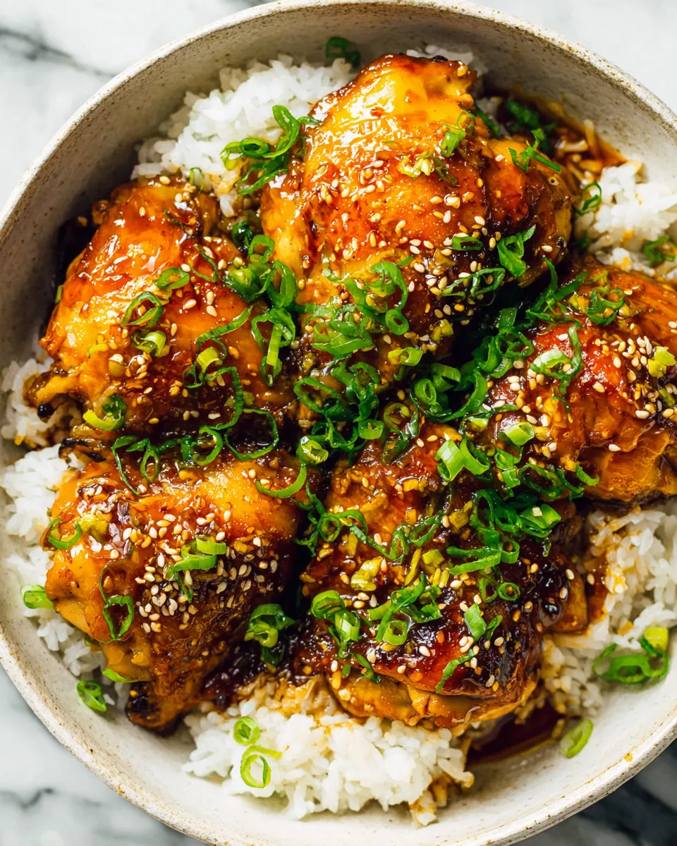 Slow Cooker Teriyaki Chicken with tender chicken thighs in a savory sauce, easy recipe, perfect for weeknights, warming, cozy meal for gatherings.