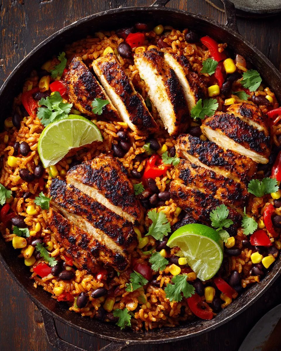 One Pan Southwest Blackened Cajun Chicken with Rice - a hearty, flavorful dish perfect for weeknight meals or holiday gatherings.