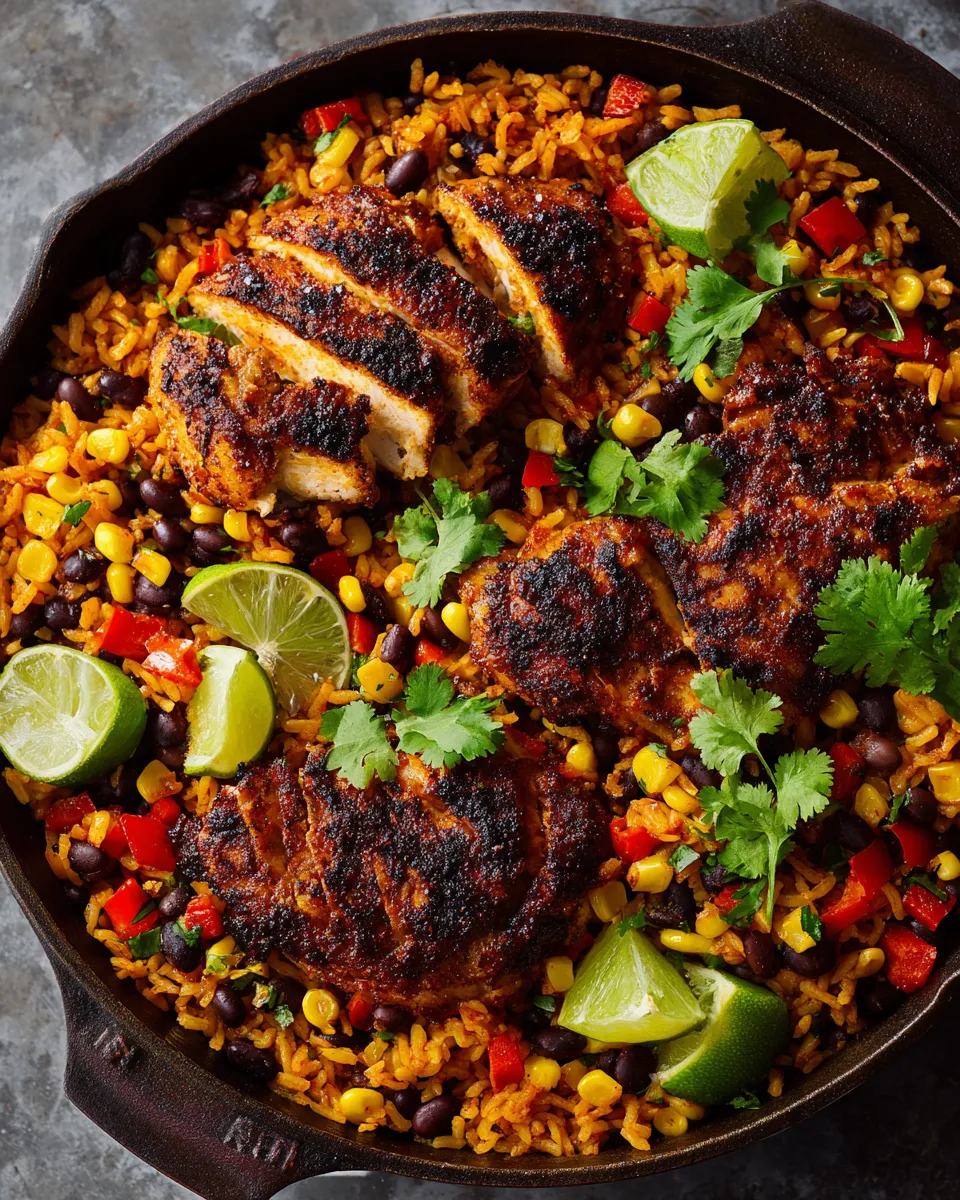 One Pan Southwest Blackened Cajun Chicken with Rice - a hearty, flavorful dish perfect for weeknight meals or holiday gatherings.