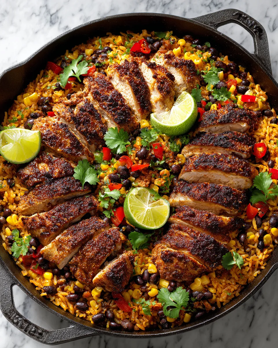 One Pan Southwest Blackened Cajun Chicken with Rice - a hearty, flavorful dish perfect for weeknight meals or holiday gatherings.