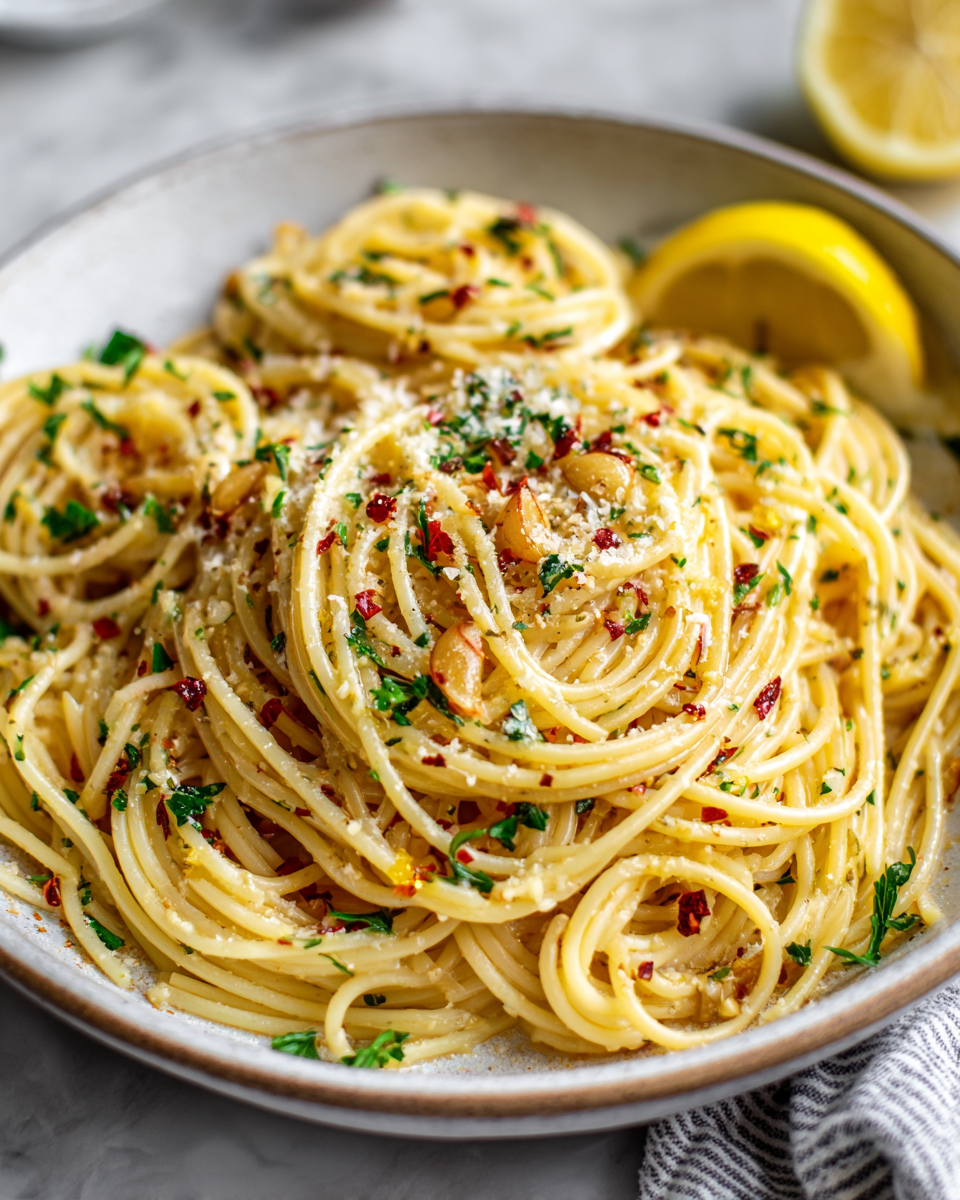 Delicious Spaghetti with Garlic and Oil, a quick and flavorful dish, perfect for cozy gatherings and holidays.
