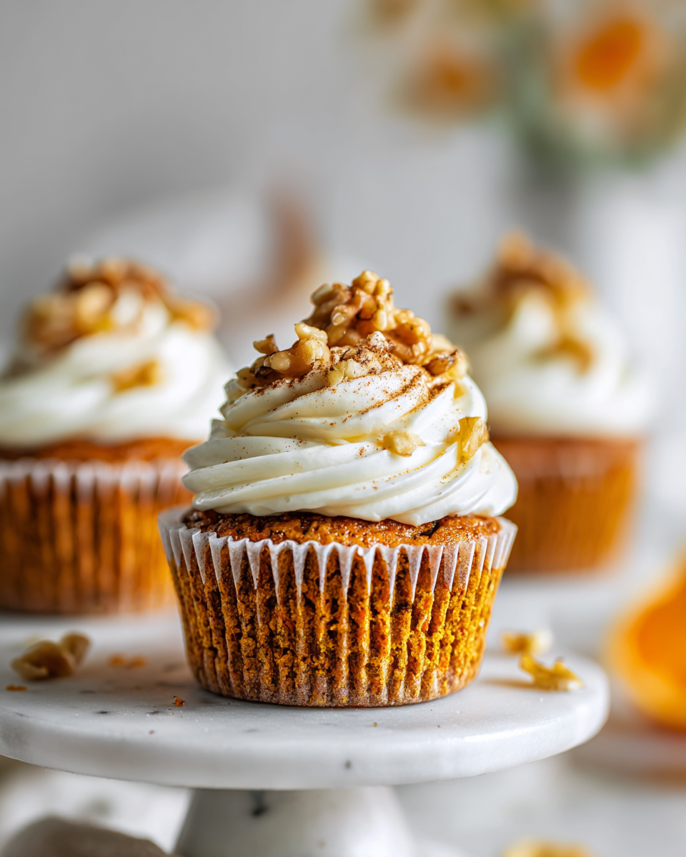 Delicious spiced carrot cake cupcakes with cream cheese frosting, perfect for holiday treats and gatherings. Easy baking recipe for festive occasions.