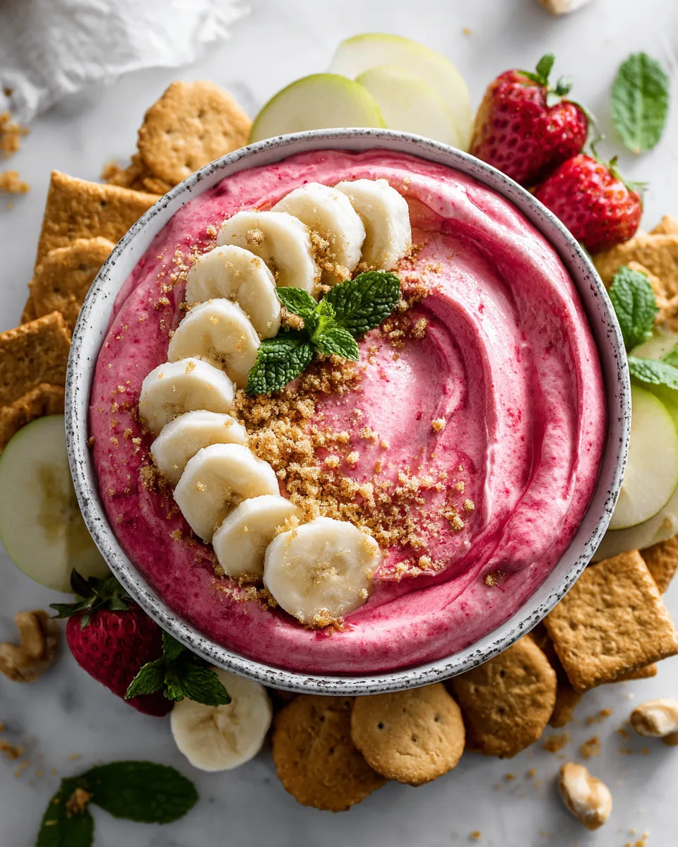 Strawberry Cream Cheese Fruit Dip served with fresh fruits