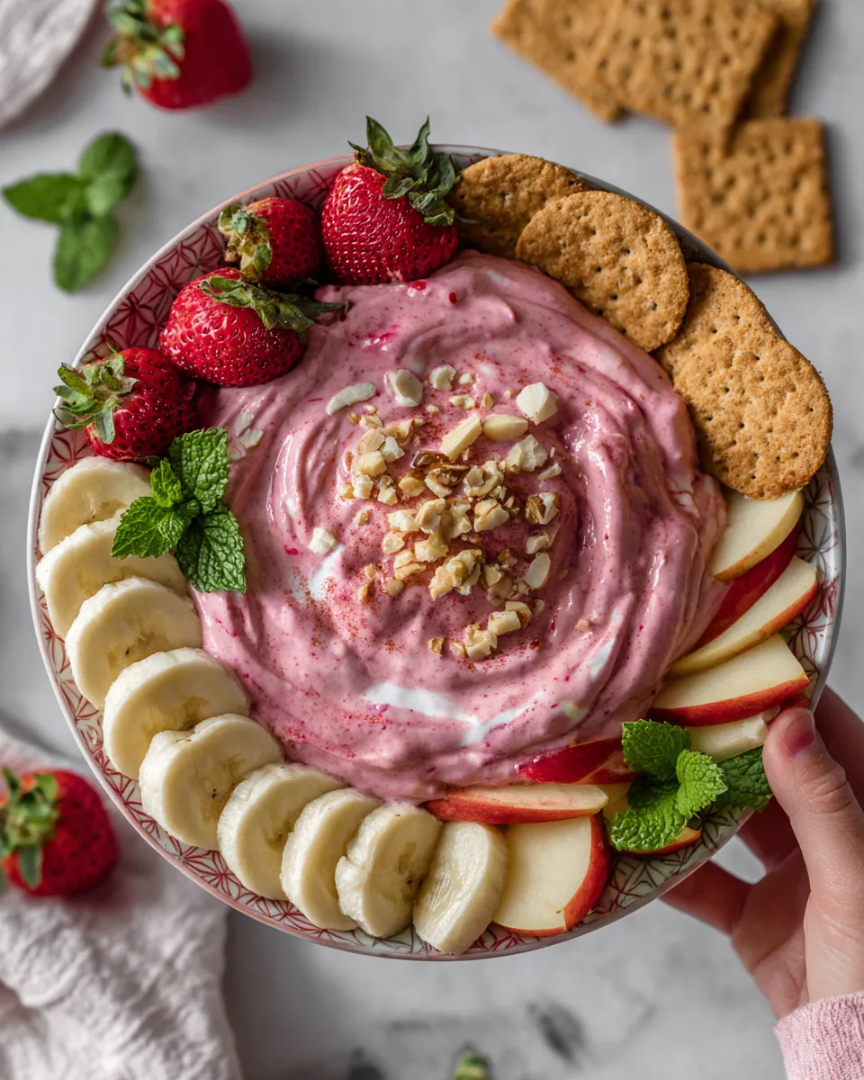 Strawberry Cream Cheese Fruit Dip served with fresh fruits