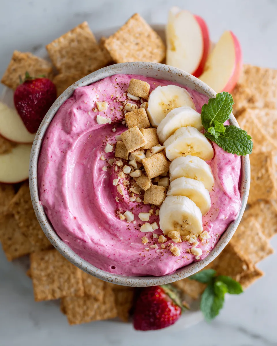Strawberry Cream Cheese Fruit Dip served with fresh fruits