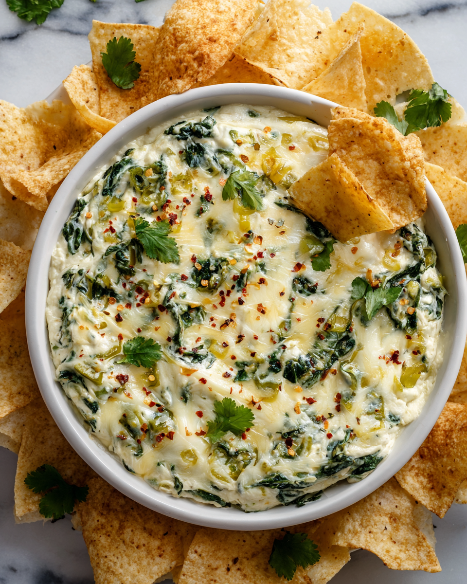 Creamy white spinach queso dip featuring spinach and cheese for festive gatherings.