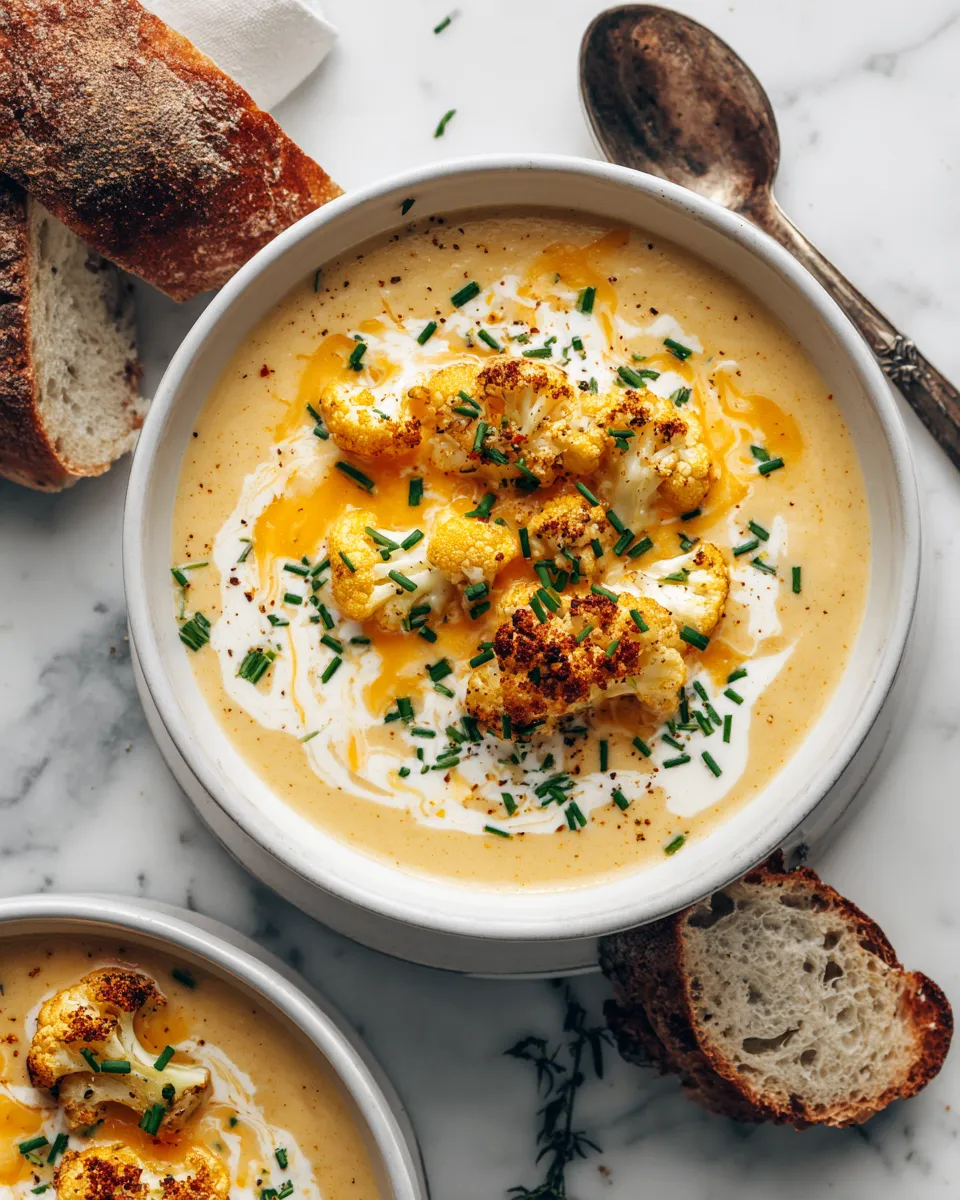Delicious creamy Wisconsin Cauliflower Soup featuring roasted cauliflower, rich cream, and cheddar, perfect for chilly days.