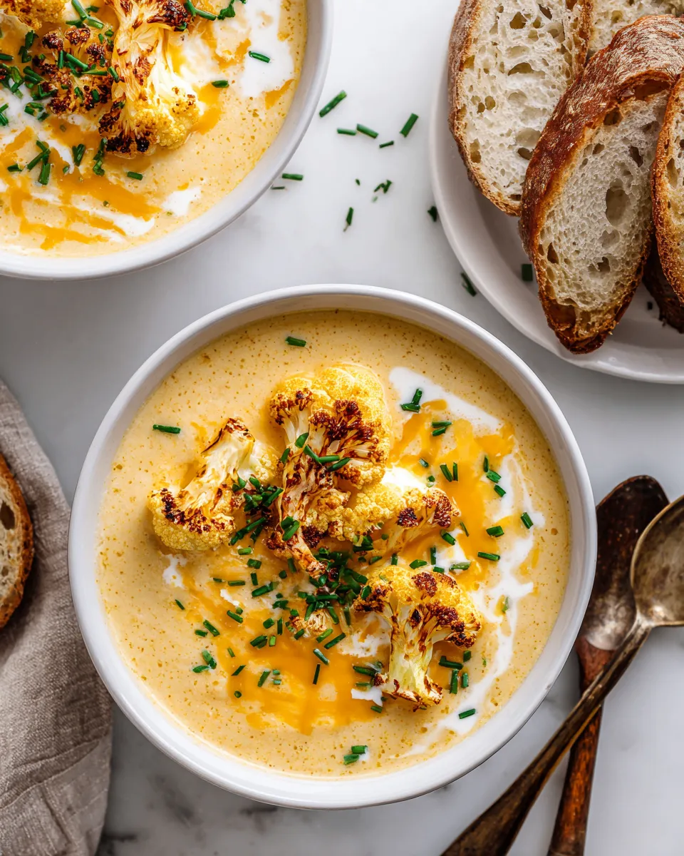 Delicious creamy Wisconsin Cauliflower Soup featuring roasted cauliflower, rich cream, and cheddar, perfect for chilly days.