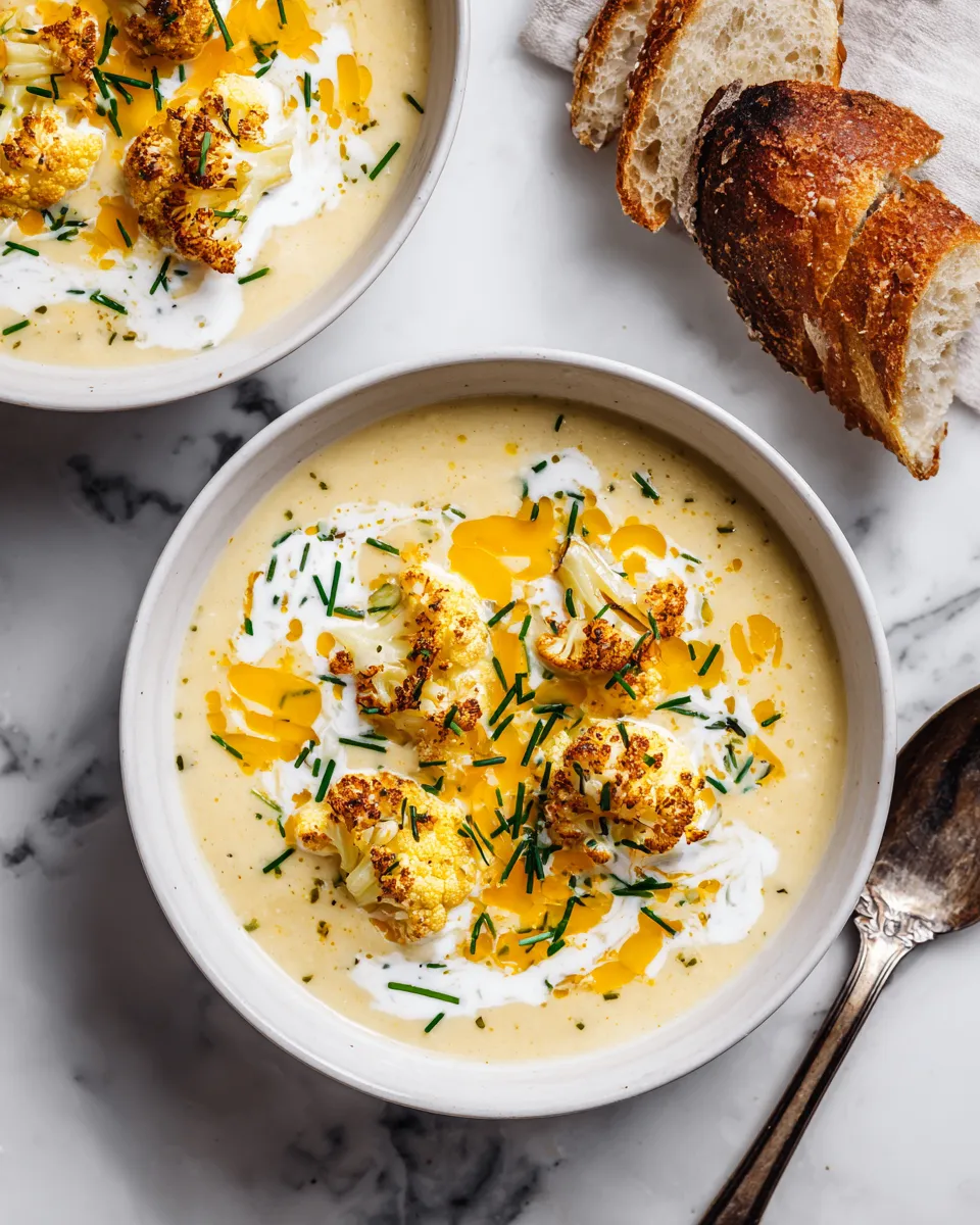 Delicious creamy Wisconsin Cauliflower Soup featuring roasted cauliflower, rich cream, and cheddar, perfect for chilly days.