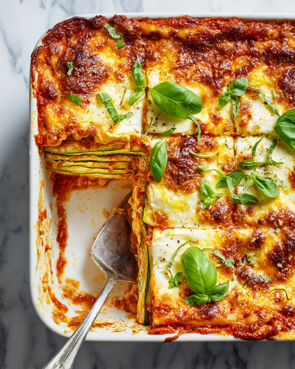 Delicious zucchini lasagna with ricotta and mozzarella, a lighter comfort food option for holiday meals