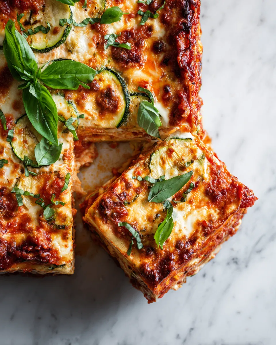 Delicious zucchini lasagna with ricotta and mozzarella, a lighter comfort food option for holiday meals