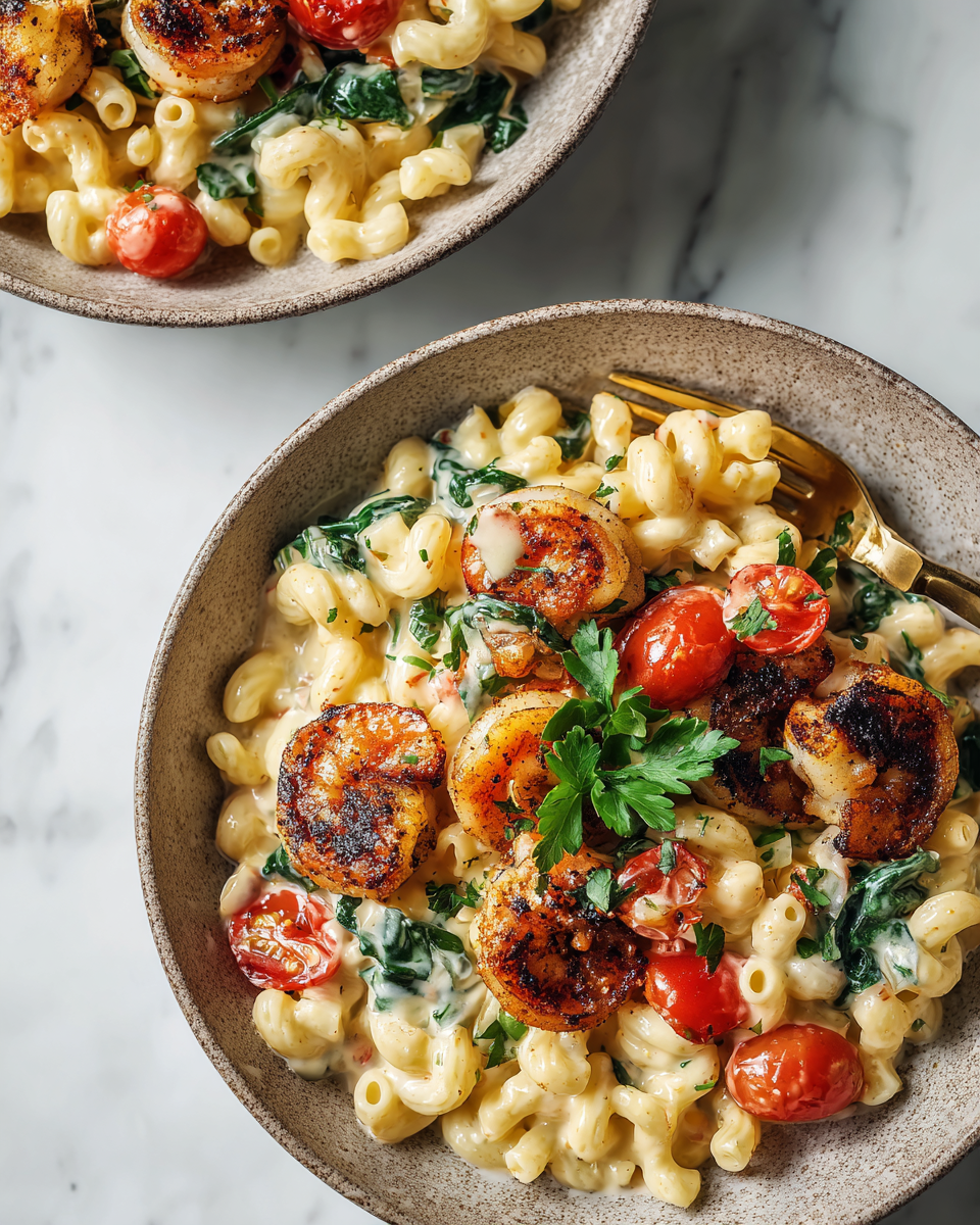 Creamy Blackened Shrimp Cavatappi with fresh spinach and cherry tomatoes, a delicious and quick pasta recipe perfect for cozy dinners.