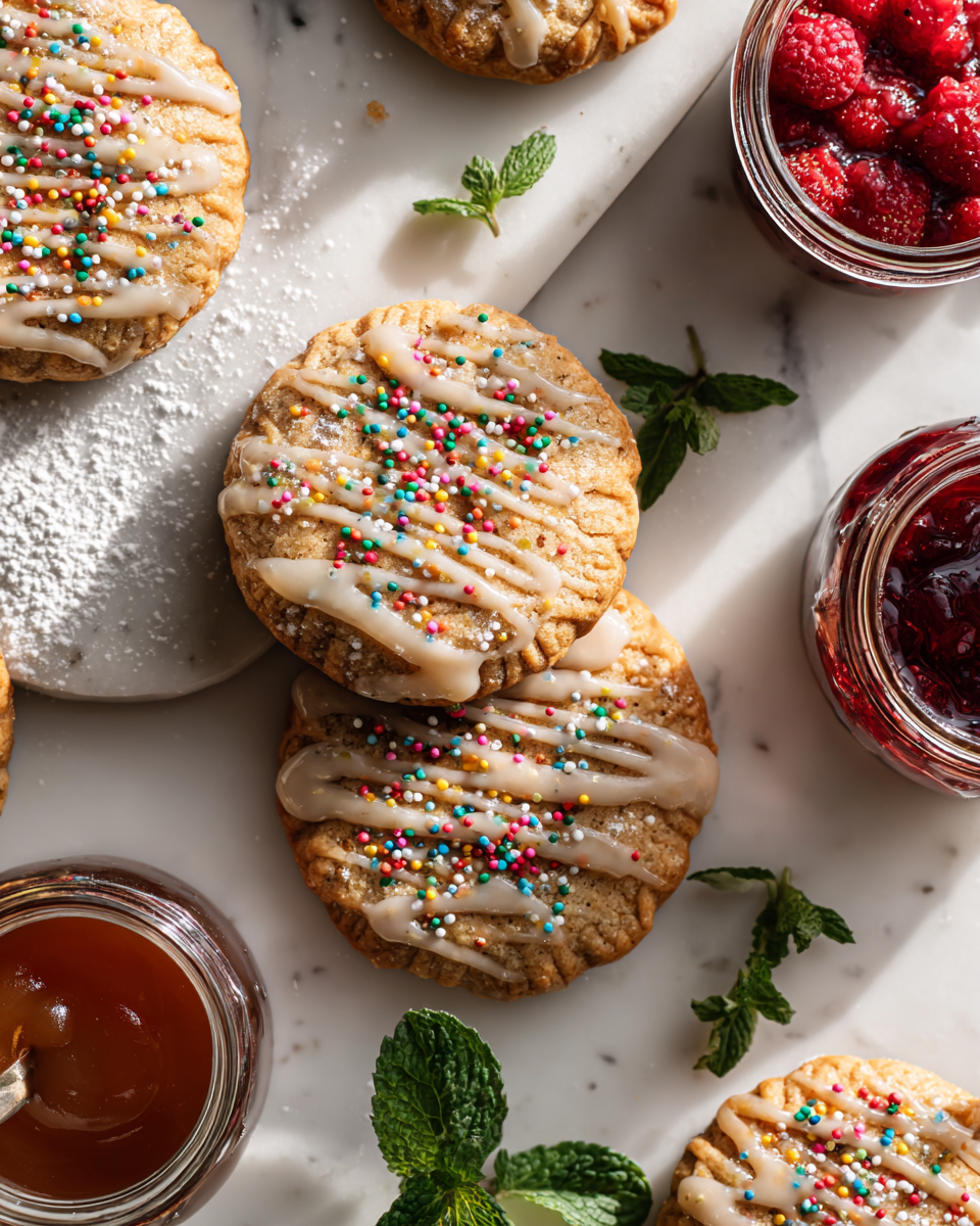 Homemade Brown Sugar Pop Tart Cookies filled with fruity preserves, a nostalgic holiday treat, perfect for gifting and indulging in sweet memories.