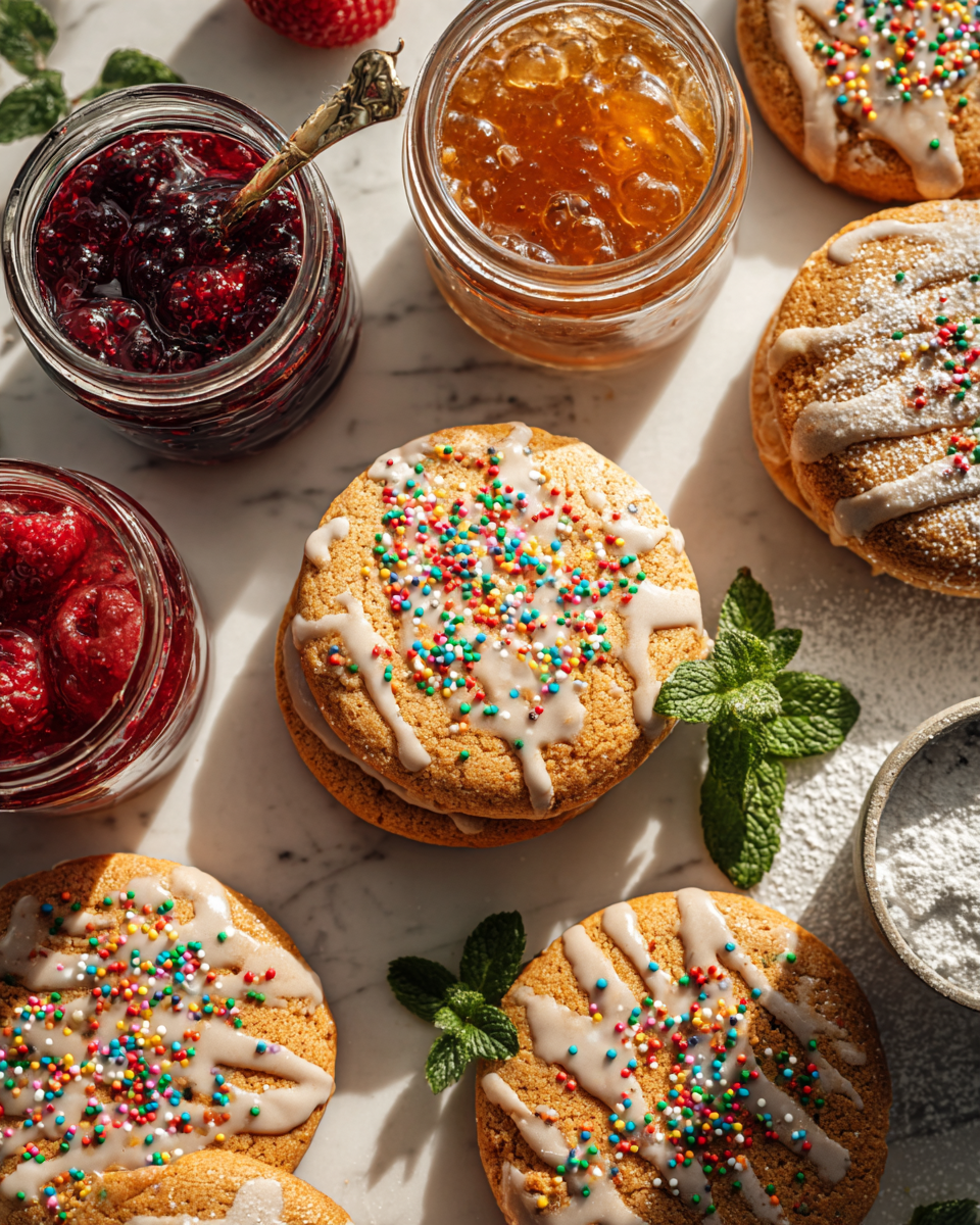 Homemade Brown Sugar Pop Tart Cookies filled with fruity preserves, a nostalgic holiday treat, perfect for gifting and indulging in sweet memories.
