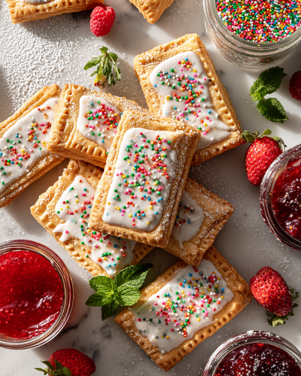 Homemade Brown Sugar Pop Tart Cookies filled with fruity preserves, a nostalgic holiday treat, perfect for gifting and indulging in sweet memories.