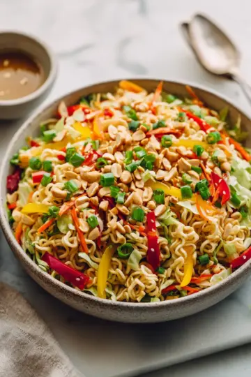 Vibrant Ramen Noodle Salad with Cabbage - a refreshing side dish perfect for holiday gatherings, featuring crunchy veggies and a tasty dressing.