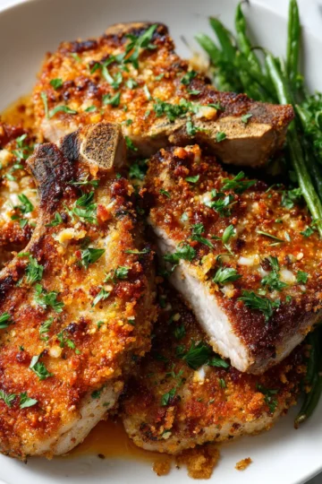 Delicious Parmesan-Crusted Pork Chops served crispy and golden, ideal for holiday meals, featuring flavorful panko breading and tender meat.