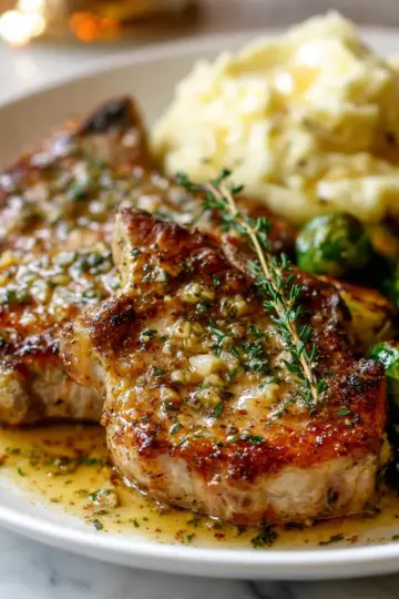 Savory garlic butter pan-seared pork chops, a perfect holiday dish, quick and delicious, ready in 35 minutes for family gatherings.