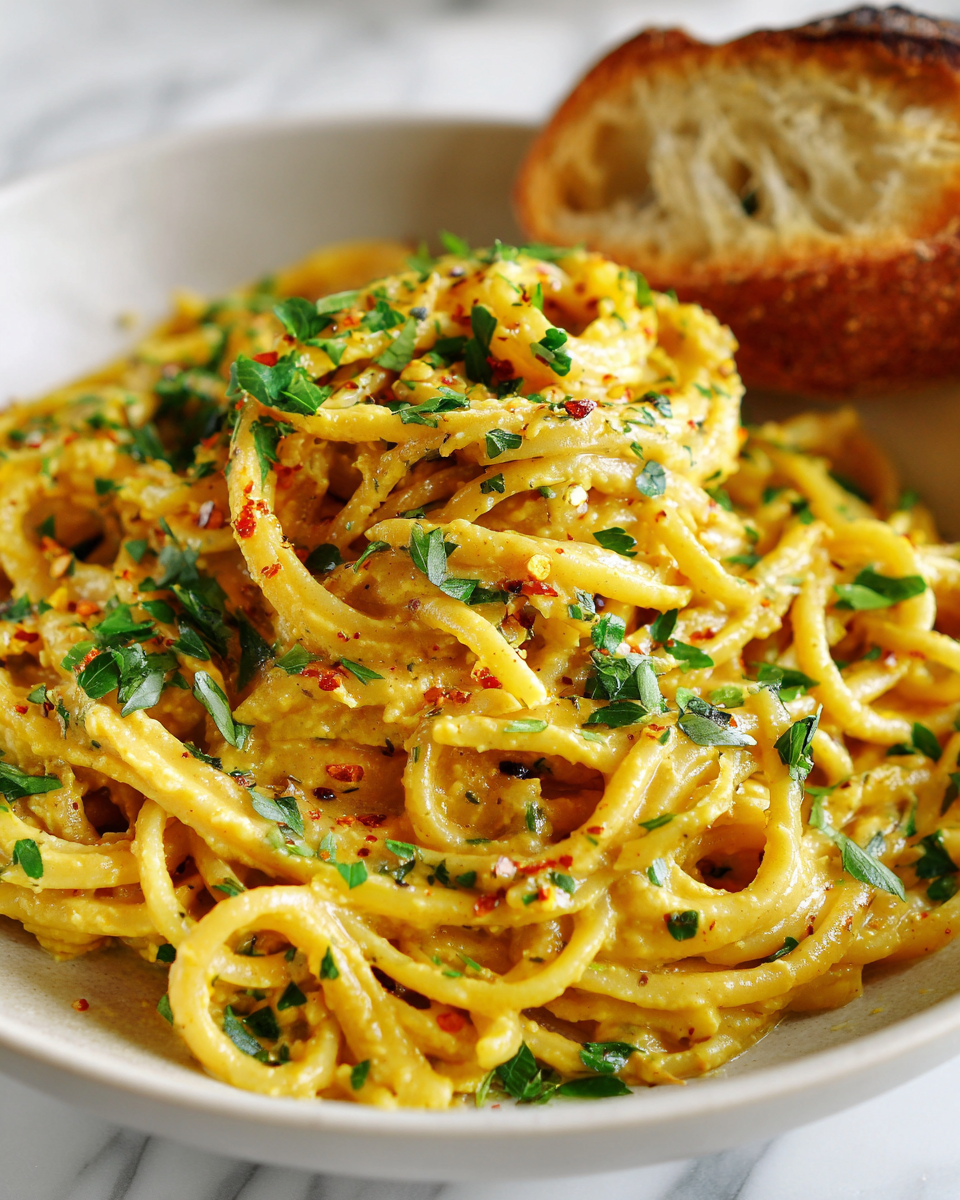 Creamy Hummus Pasta with garlic and vegetable broth, a nutritious and comforting dish perfect for busy weeknights.