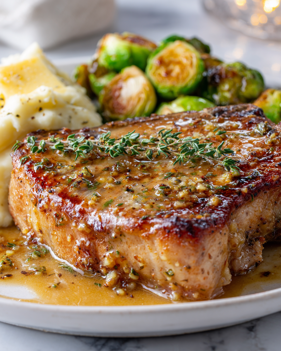 Savory garlic butter pan-seared pork chops, a perfect holiday dish, quick and delicious, ready in 35 minutes for family gatherings.