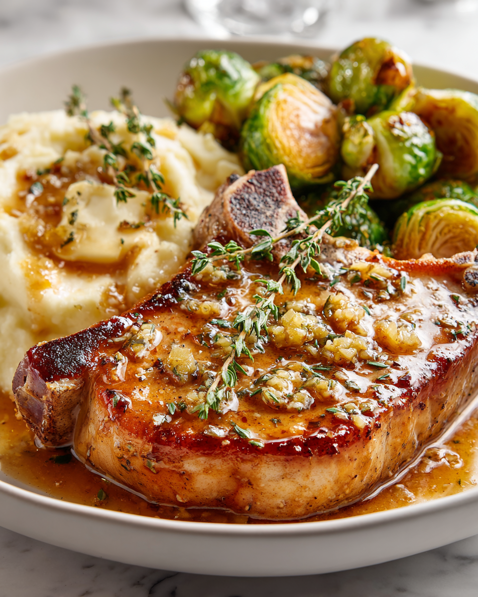 Savory garlic butter pan-seared pork chops, a perfect holiday dish, quick and delicious, ready in 35 minutes for family gatherings.