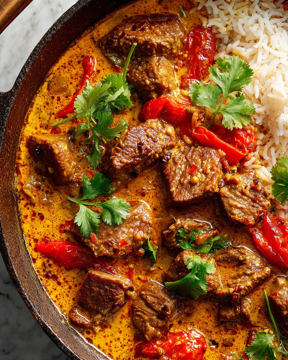 Aromatic Lamb Kalya stew with tender lamb shoulder, spices, and coconut milk served in a bowl, ideal for holiday gatherings.