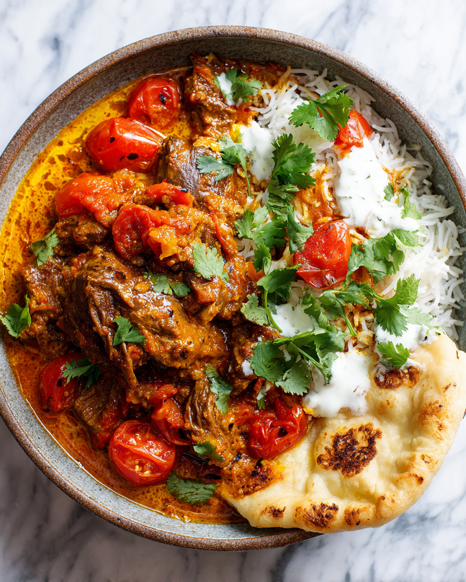 Delicious Lamb Madras Curry served with rice, a cozy dish for festive gatherings and comforting meals