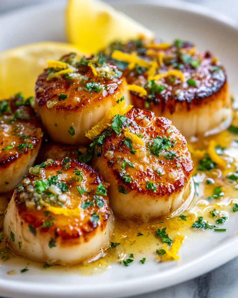 Deliciously seared lemon butter scallops garnished with fresh parsley, a perfect dish for holiday feasts and quick dinners.