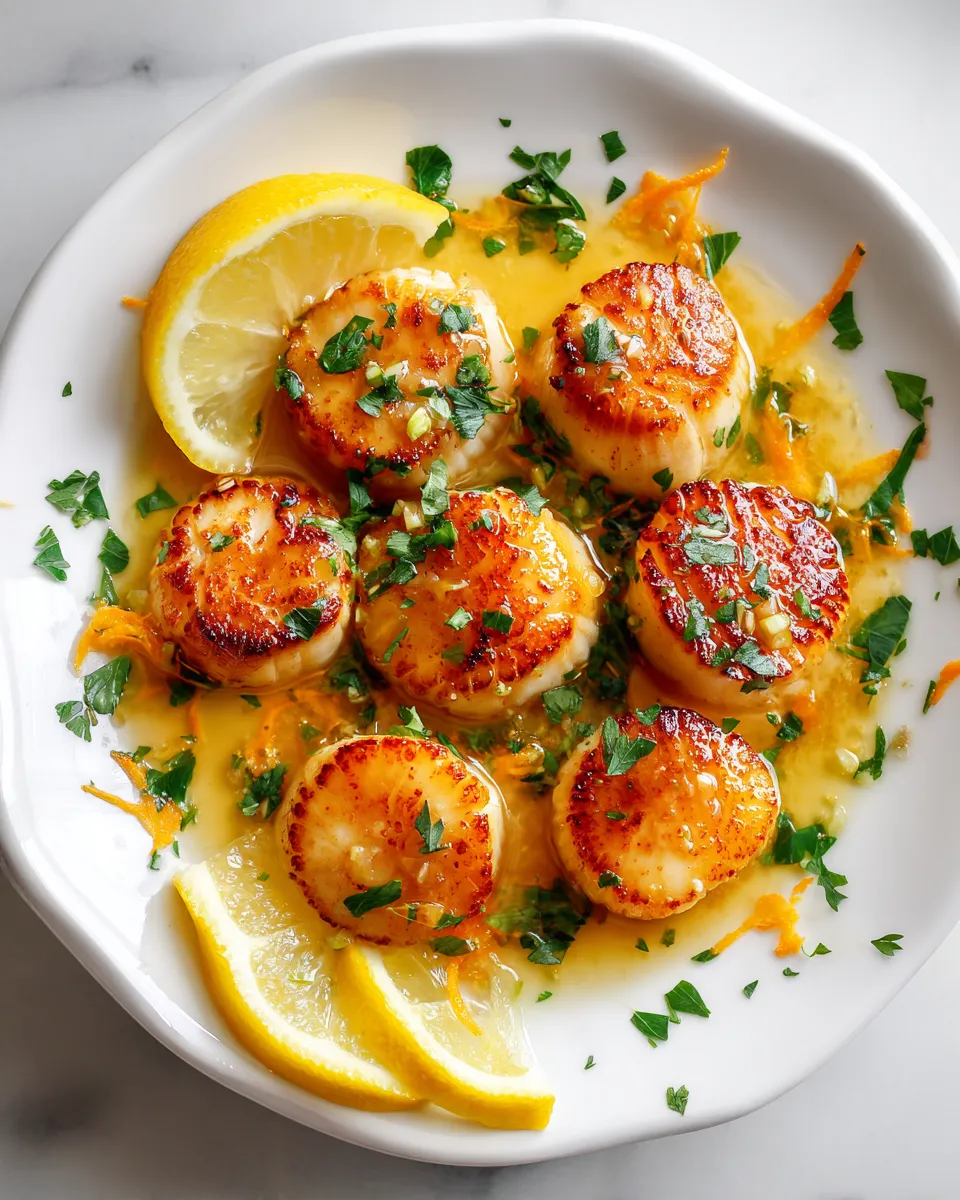 Deliciously seared lemon butter scallops garnished with fresh parsley, a perfect dish for holiday feasts and quick dinners.