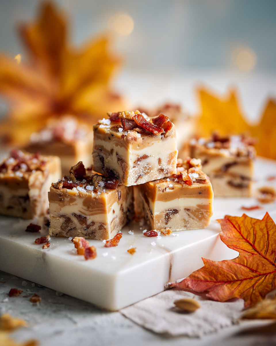 Delicious Maple Bacon Fudge with crispy bacon, perfect for holiday gifting and gatherings, featuring a sweet and savory flavor combination.