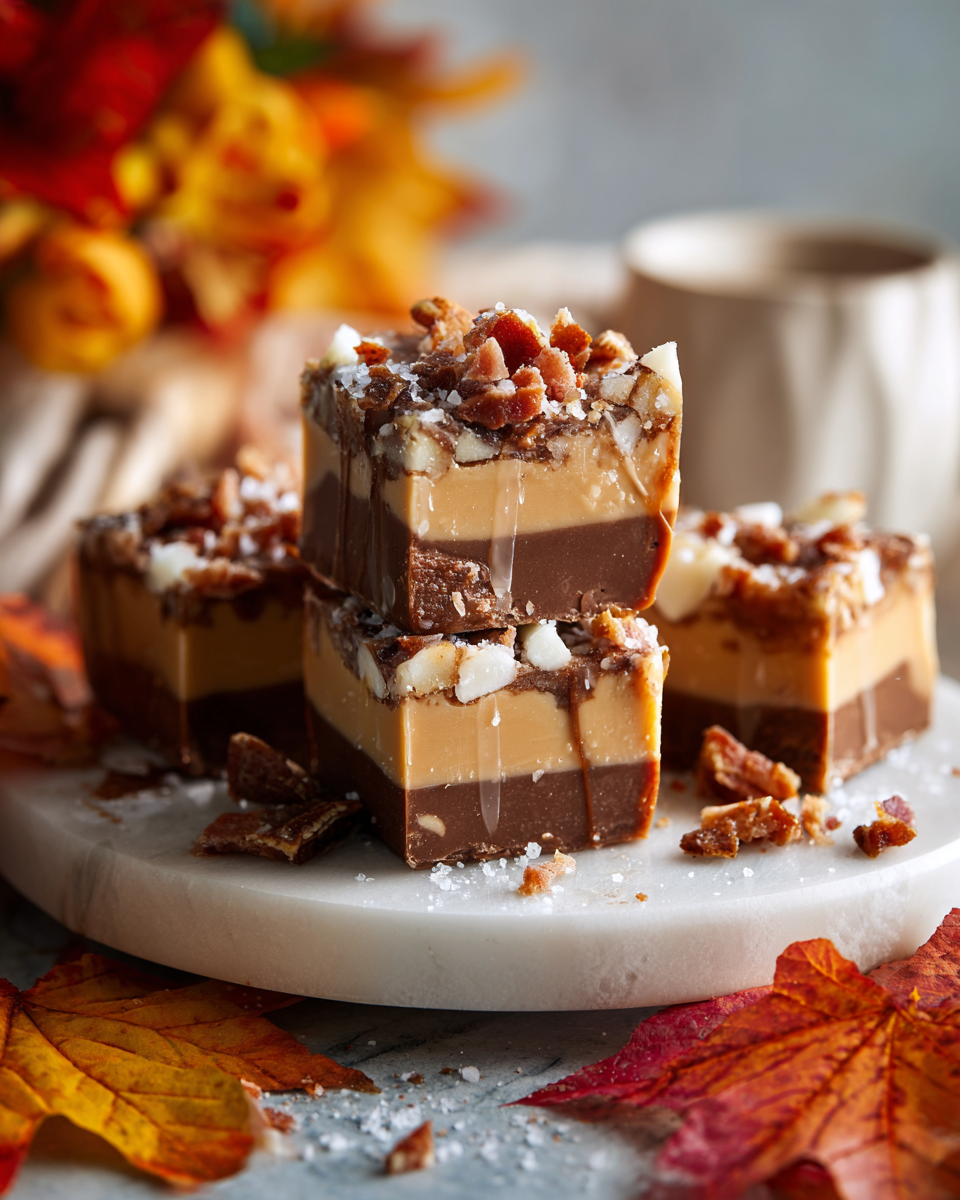 Delicious Maple Bacon Fudge with crispy bacon, perfect for holiday gifting and gatherings, featuring a sweet and savory flavor combination.