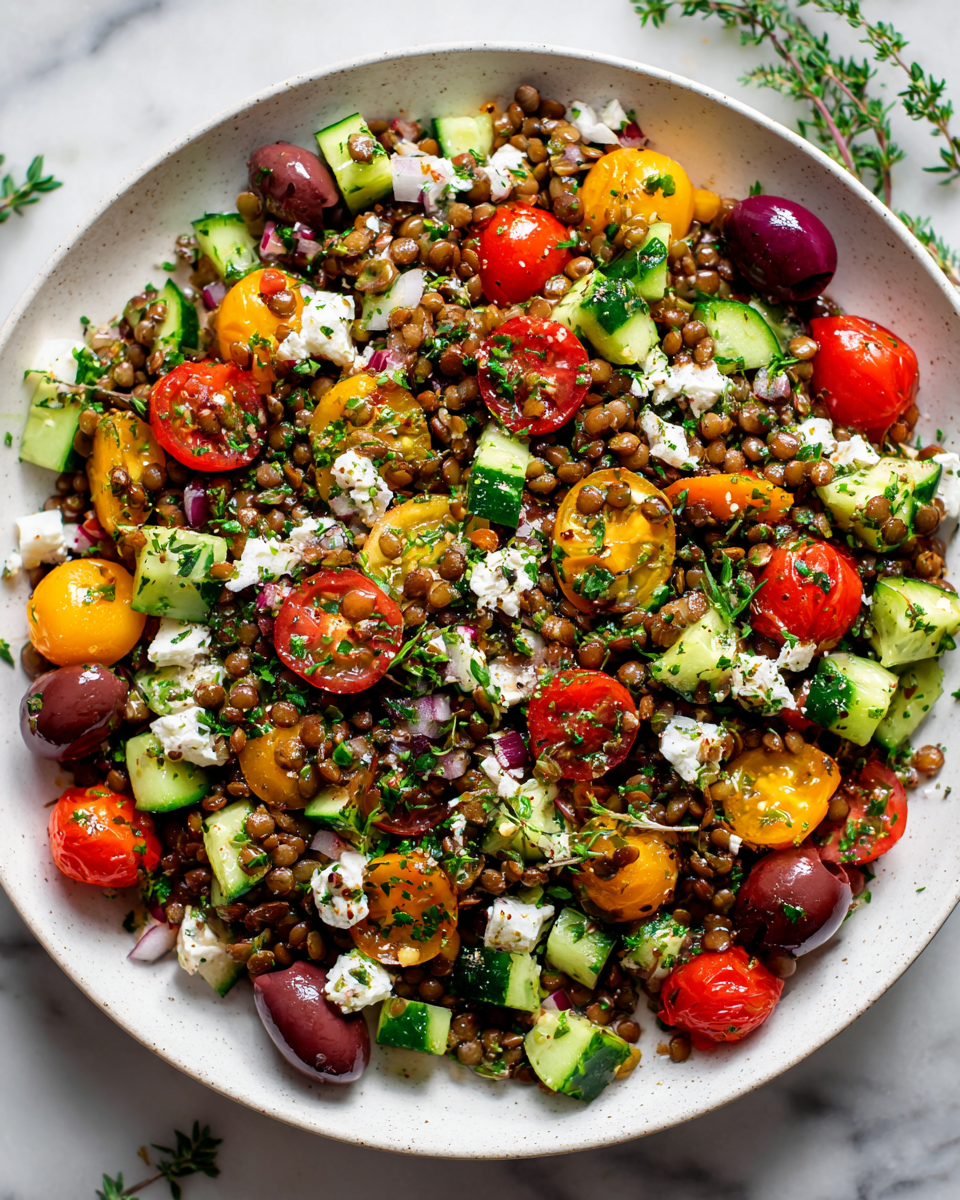Vibrant Mediterranean Lentil Salad with fresh vegetables and lentils, perfect as a healthy fall dish
