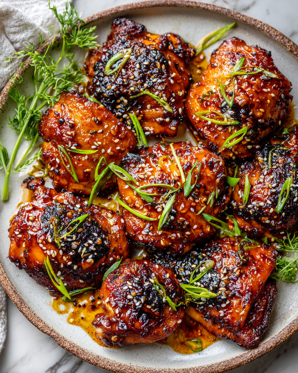 Delicious Spicy Gochujang Chicken served with garnish and vibrant colors