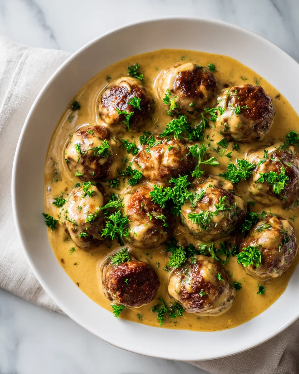 Delicious Swedish meatballs in creamy gravy served over mashed potatoes, a perfect dish for holiday gatherings and cozy family dinners.