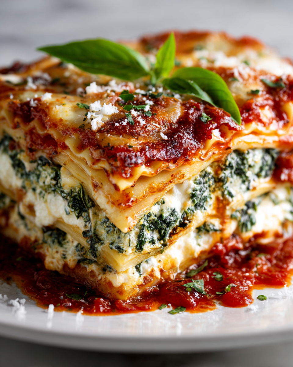 Delicious Tomato Spinach Ravioli Bake packed with layers of cheese, spinach, and rich tomato sauce, perfect for holiday meals.