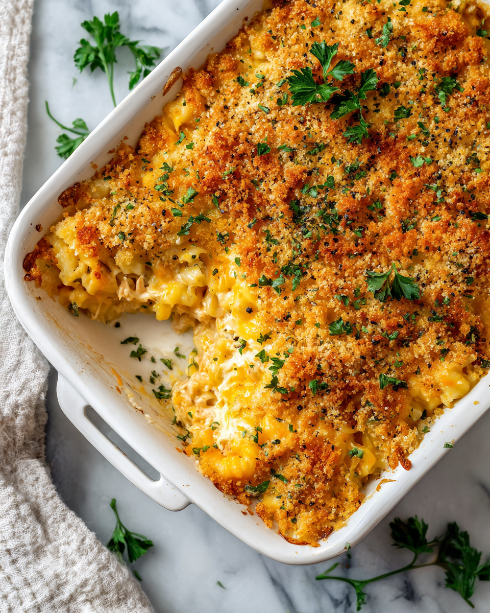 Delicious Tuna Noodle Casserole baked with cheese, crispy topping, and easy-to-follow recipe for warm family dinners.