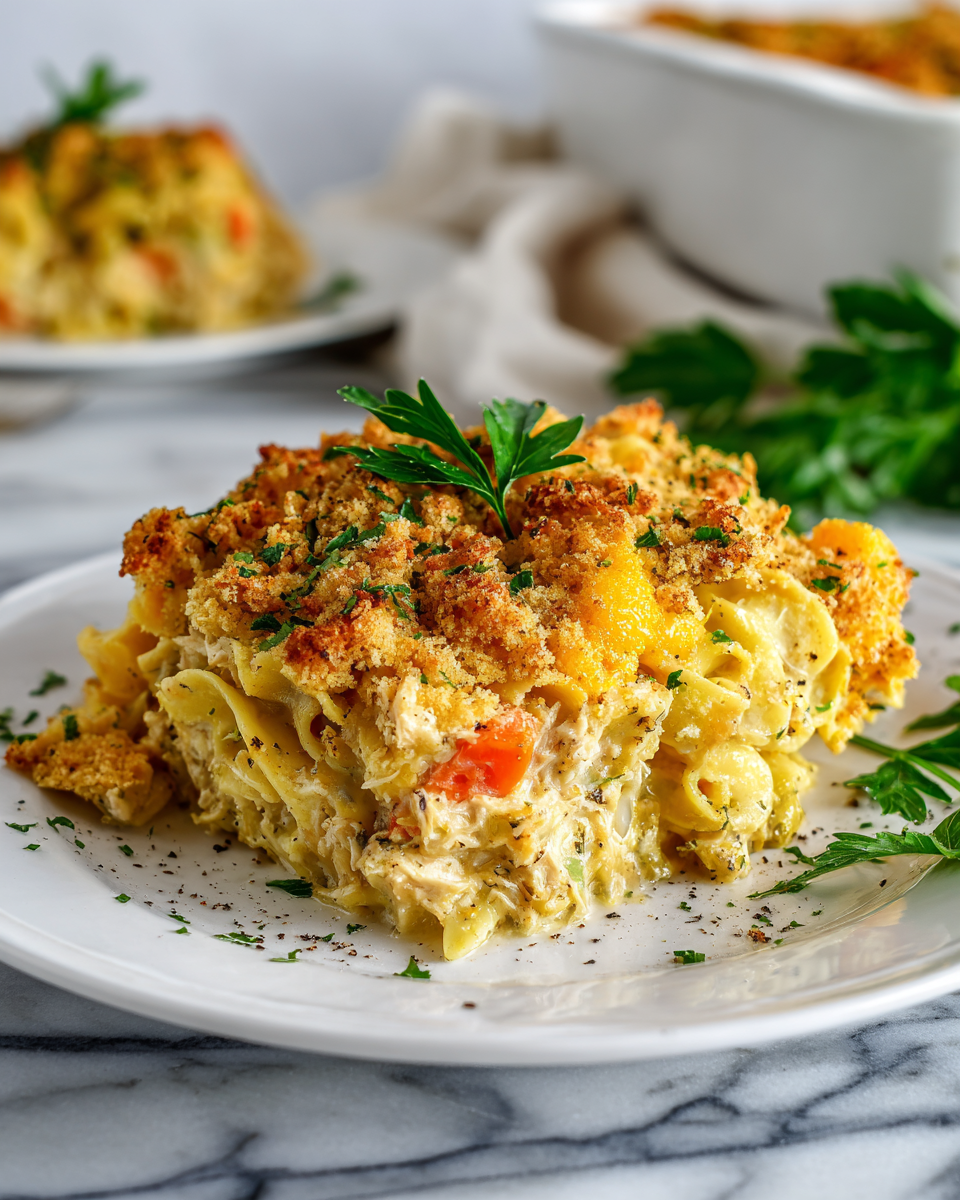 Delicious Tuna Noodle Casserole baked with cheese, crispy topping, and easy-to-follow recipe for warm family dinners.