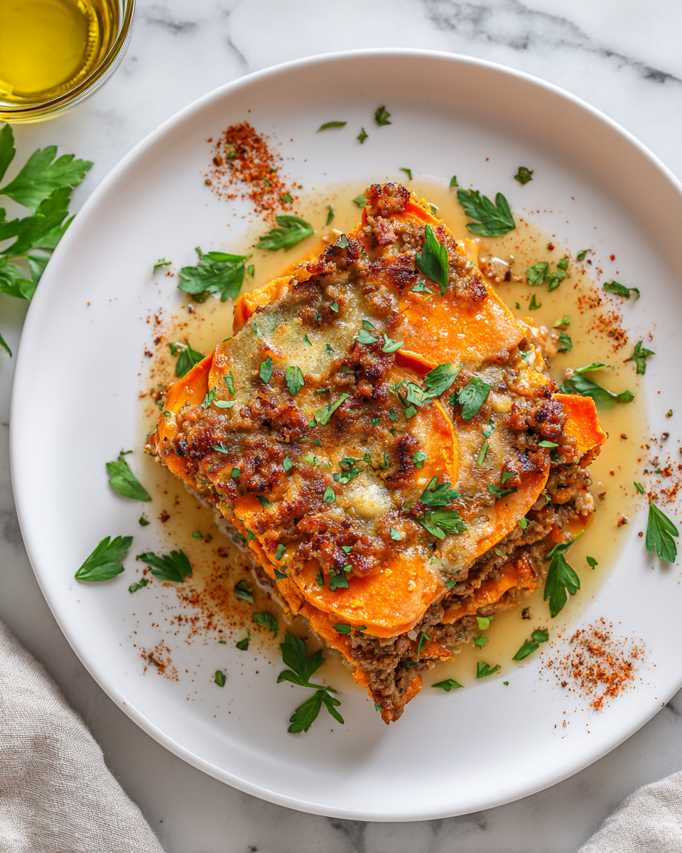 Ground Turkey and Sweet Potato Bake, a flavorful, healthy dish ideal for festive gatherings and meal prep, featuring savory turkey and sweet potatoes.