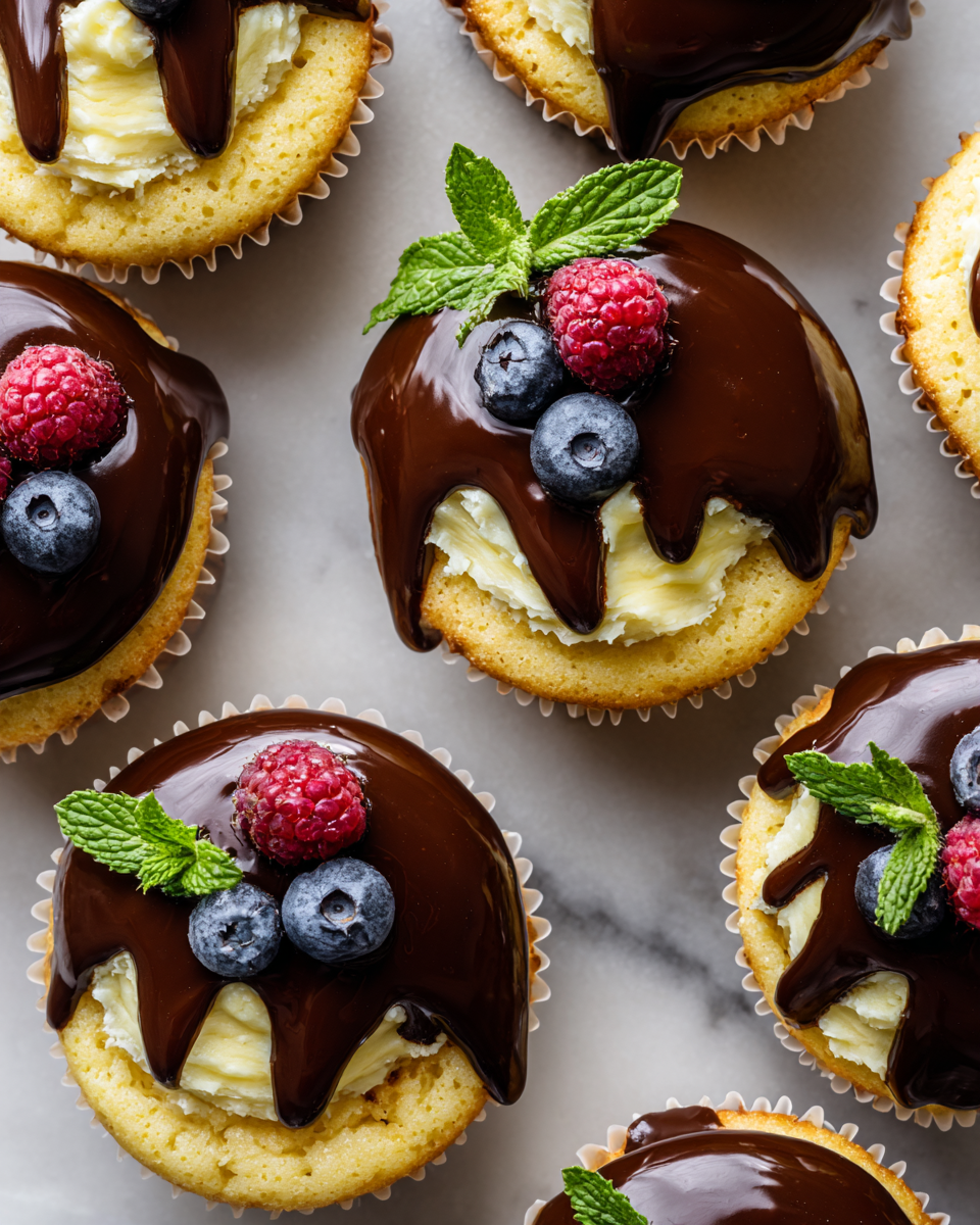 Boston Cream Pie Cupcakes with chocolate ganache and pastry cream, perfect for holiday celebrations and cozy gatherings.