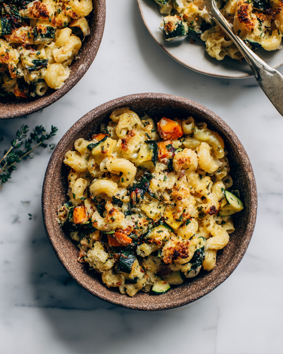 One-Pot Veggie Mac and Cheese with gooey cheese and fresh vegetables, perfect for speedy family dinners and cozy gatherings.